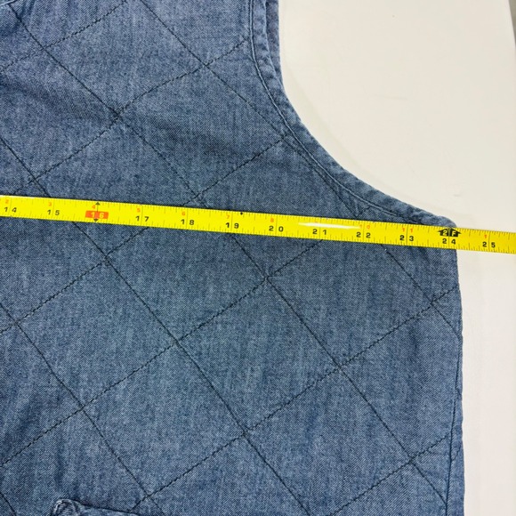 Eileen Fisher Organic Cotton Twill Quilted Blue Vest Side Pockets Women Large - Picture 7 of 8